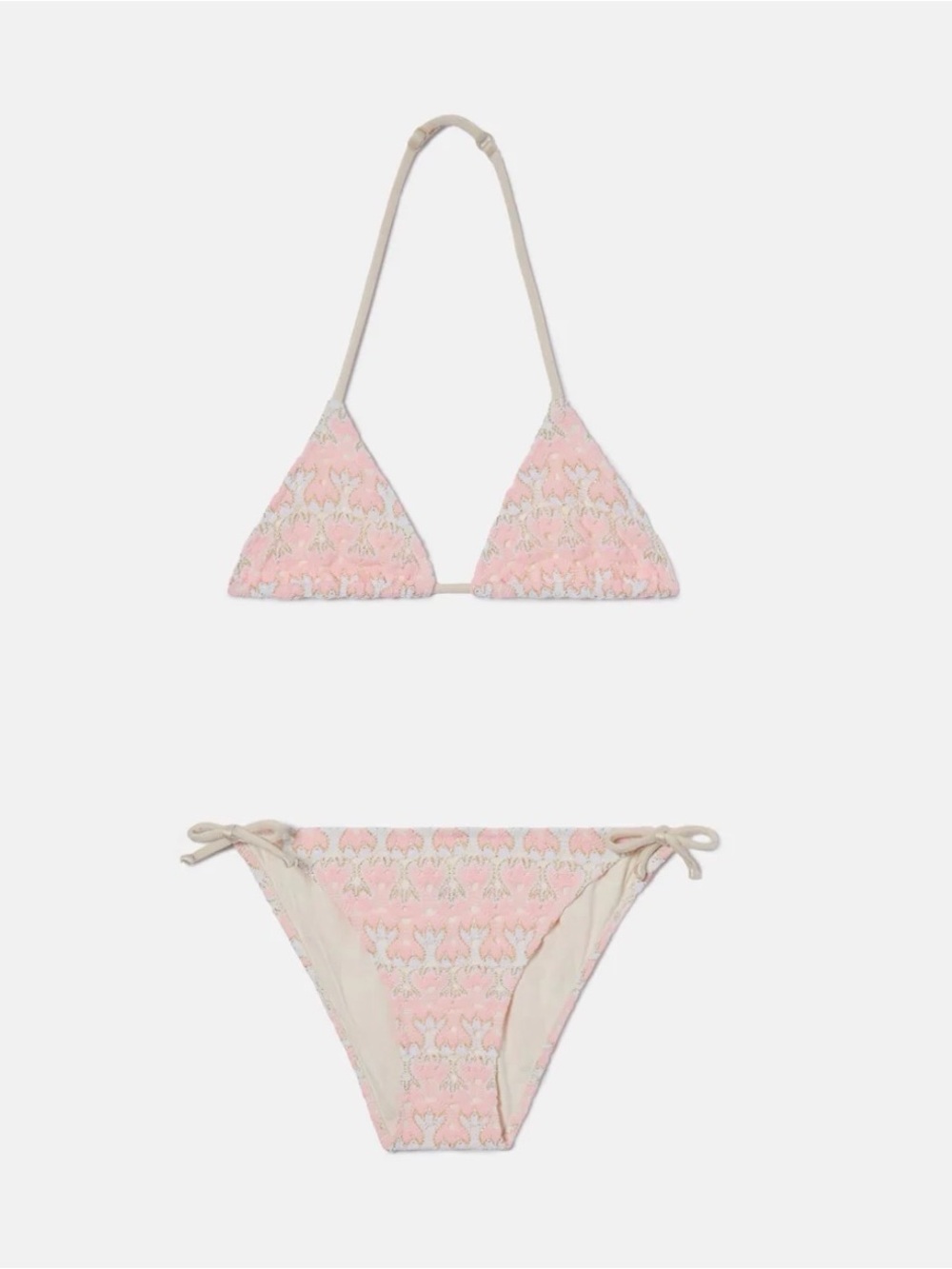 MC2 Saint Barth Girls holly raschel Pink Triangle Bikini with Ivory Ties 14 BNWT